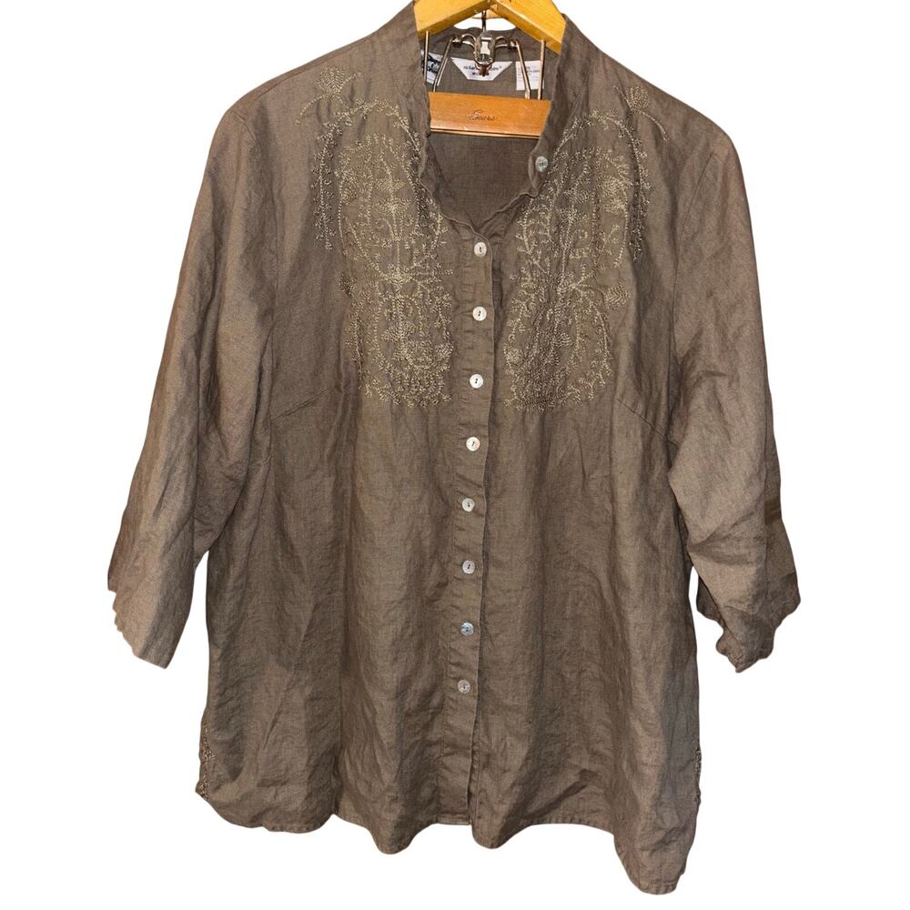 Richard Malcolm Woman olive green 100% Irish Linen tunic blouse (size 3X)